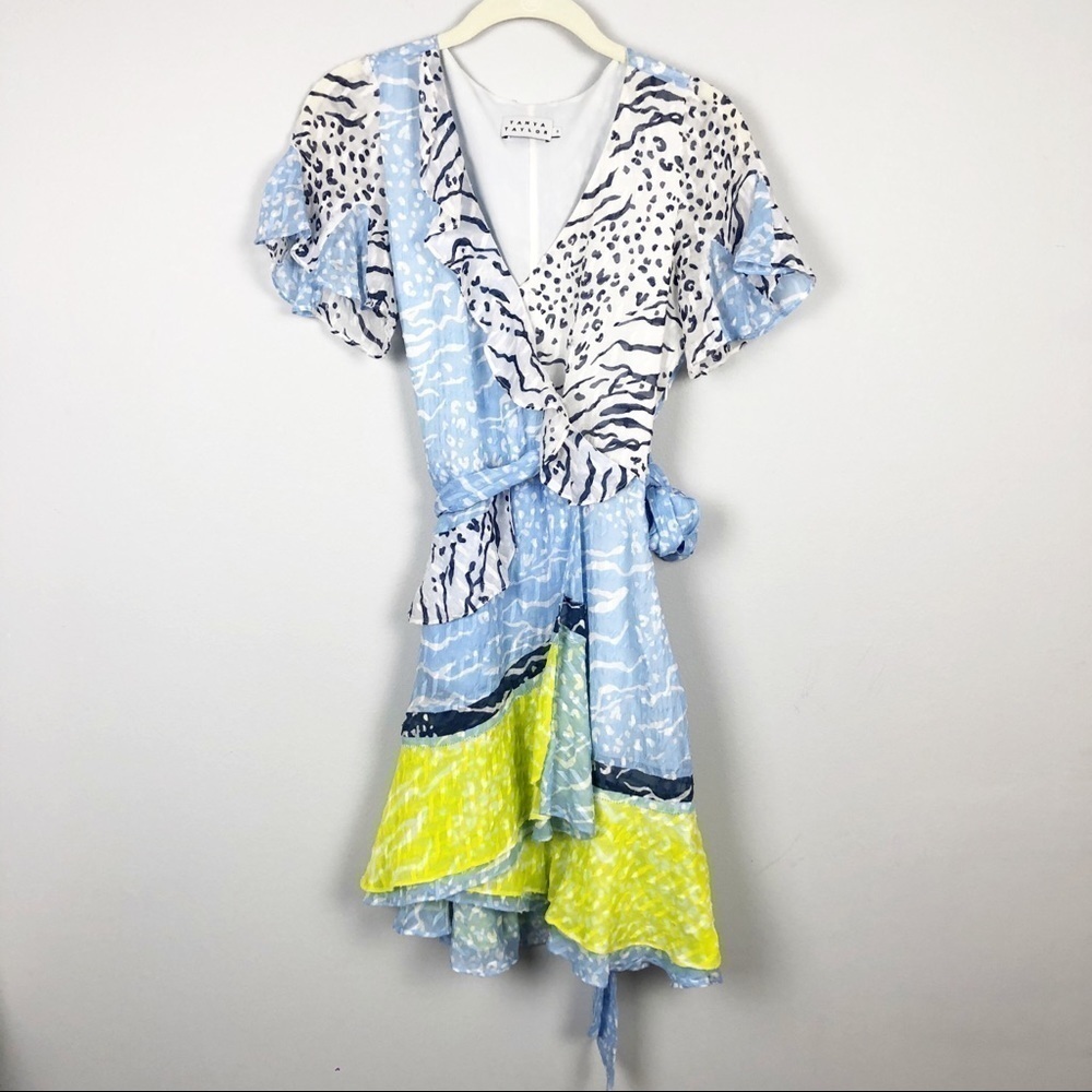 Tanya Taylor Bianka Silk Blend Wrap Dress Mini Size 0 Short Sleeve Casual Party - Picture 2 of 5